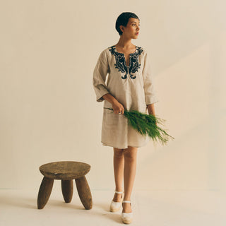 LINEN DREAM SKATER DRESS IN LIGHT GREY LINEN